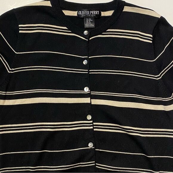 Oliver Perry Knitwear Silk/Cotton Blend Striped Lightweight Cardigan Women's M - Picture 2 of 13